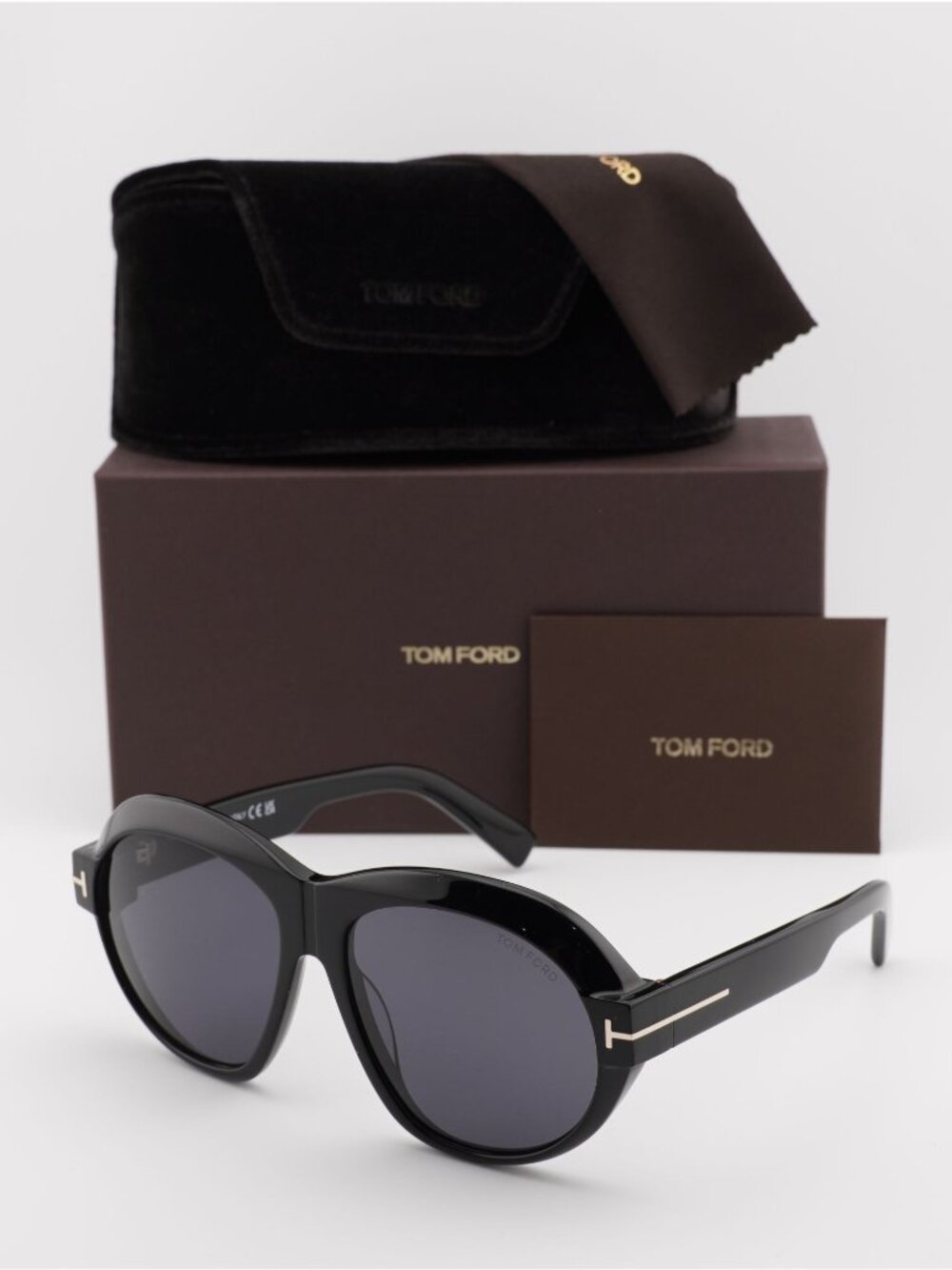 Tom Ford Inger FT1113 01A Round Sunglasses - Shiny Black /Smoke